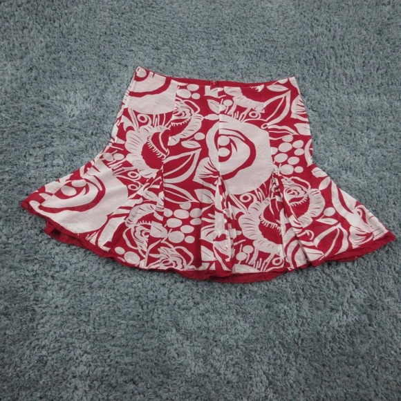 Dresses & Skirts - Sunny Leigh Skirt Womens 14 Red White Floral A-Line Lined Flare Boho Cotton Silk